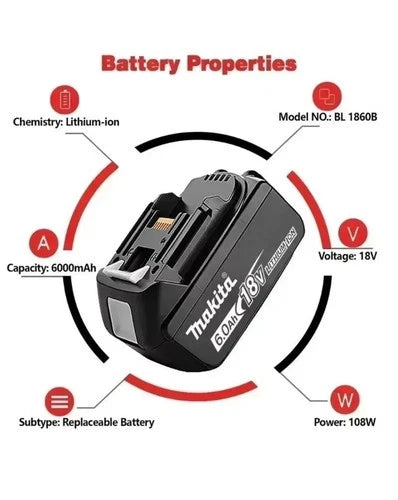 Makita BL1860B 18V 6.0Ah Lithium-Ion Batteries β Twin Pack | Long-Lasting Power & Fast Charging