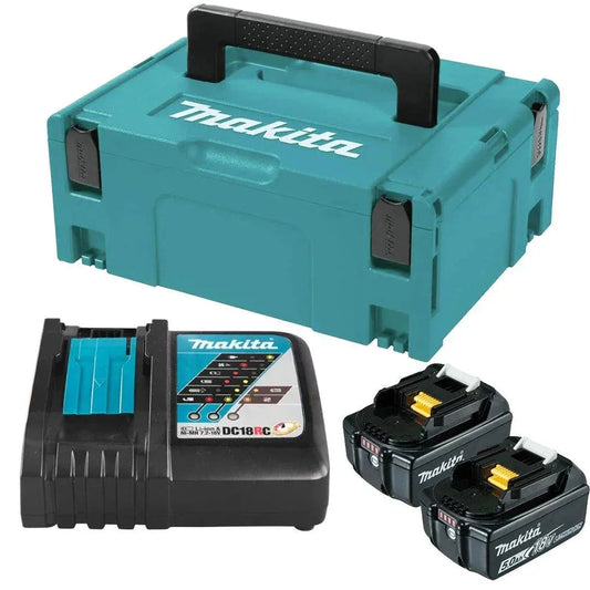 Makita BL1850B 18V LXT 5.0Ah Battery Twin Pack with DC18RC Rapid Charger & Makpac Case