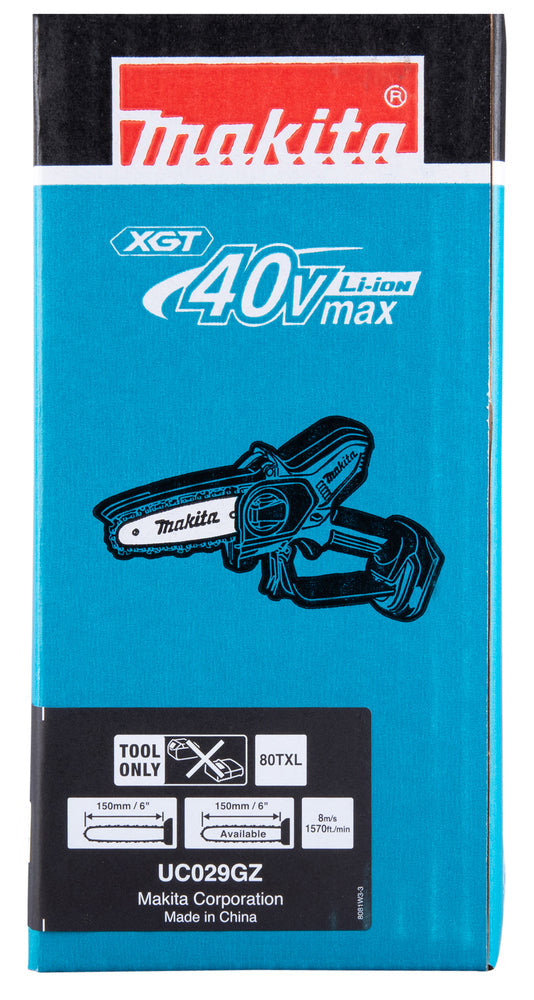 Makita UC029GZ 40V XGT Cordless Brushless Chainsaw – 6" Bar, Bare Unit (Tool Only)